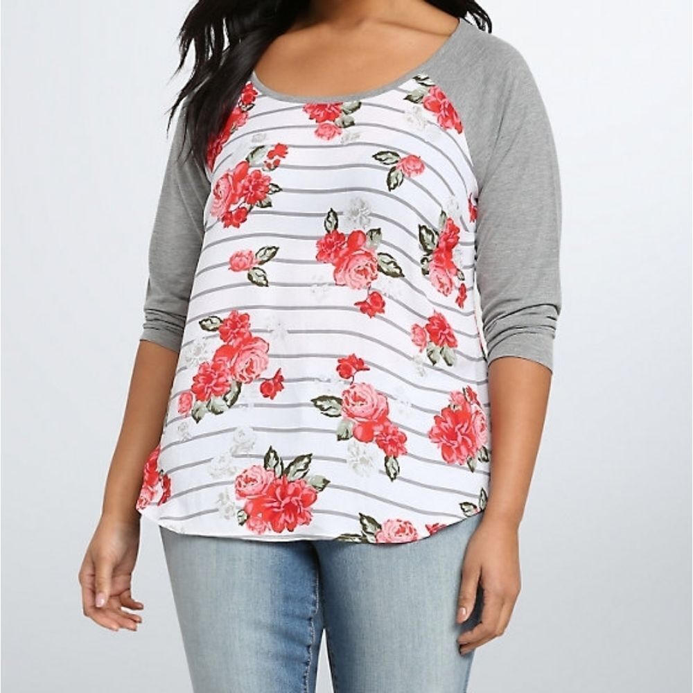 Torrid Striped Floral Raglan Tee